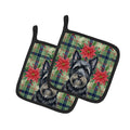Black Skye Terrier Christmas PoinsettIas Pot Holder Set of 2 Heat Resistant Quilted Hot Pads 7.5 x 7.5 Inch, Insulated Kitchen Trivets for Cooking & Baking