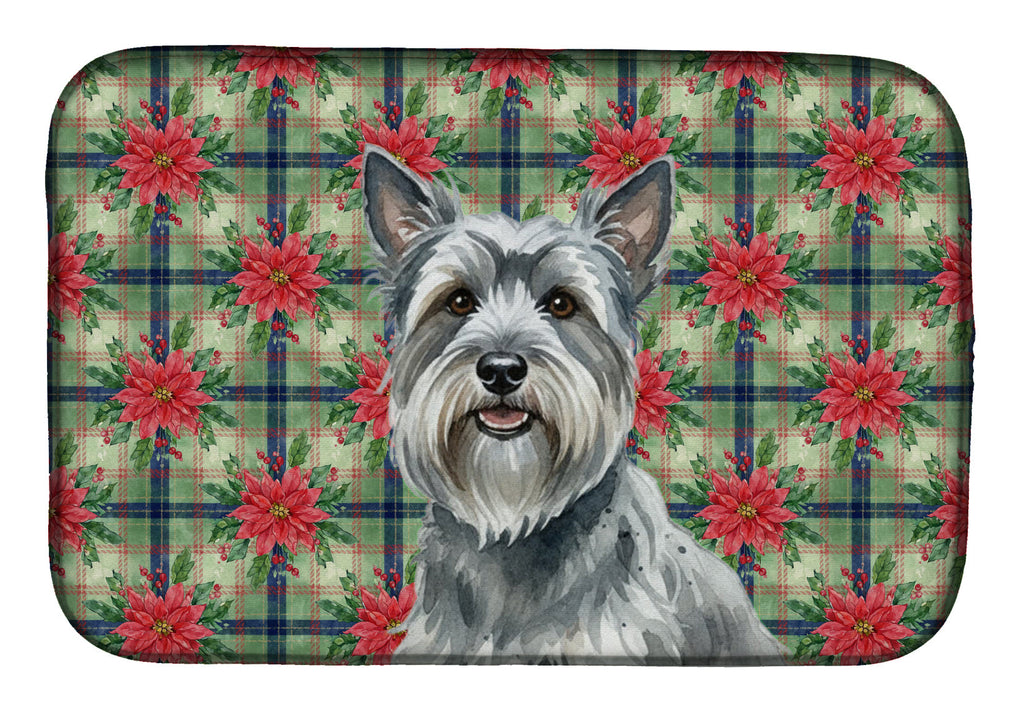 Gray Skye Terrier Christmas PoinsettIas Dish Drying Mat Absorbent Dish Drying Mat Pad for Kitchen Counter Dish Drainer Mat for Countertop, 14 x 21", Multicolor