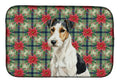 Smooth Fox Terrier Christmas PoinsettIas Dish Drying Mat Absorbent Dish Drying Mat Pad for Kitchen Counter Dish Drainer Mat for Countertop, 14 x 21", Multicolor