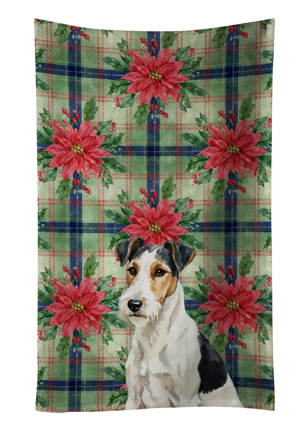Smooth Fox Terrier Christmas PoinsettIas Kitchen Towel Velour Plush Front and Cotton Loop Back Machine Washable