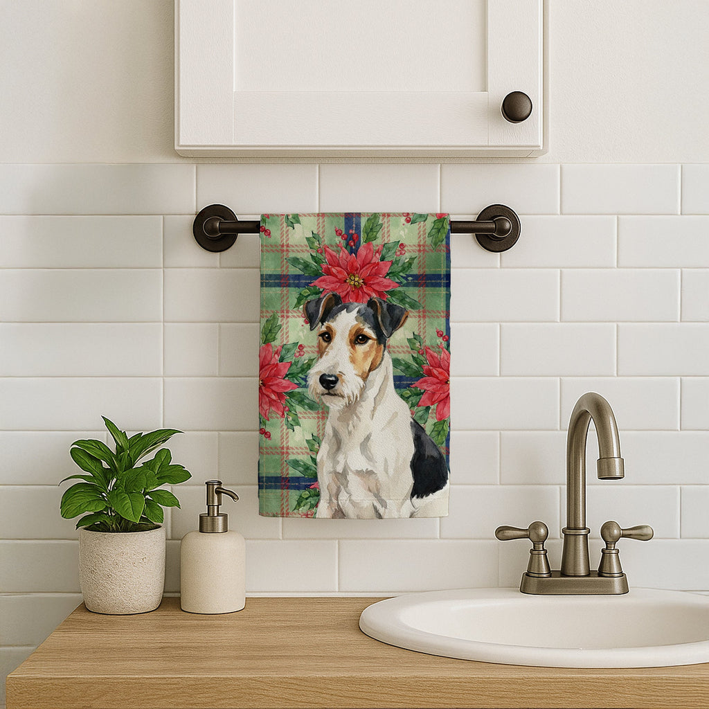 Smooth Fox Terrier Christmas PoinsettIas Kitchen Towel Velour Plush Front and Cotton Loop Back Machine Washable