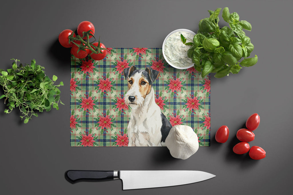 Smooth Fox Terrier Christmas PoinsettIas Cutting Board Tempered Glass Kitchen Cutting Surface, Heat Resistant Chopping, Non-Slip Feet, Food Prep & Serving