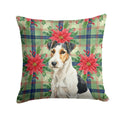 Smooth Fox Terrier Christmas PoinsettIas Decorative Throw Pillow 18x18 Indoor Outdoor Accent Cushion, Fabric Cover with Insert for Sofa, Bed, Porch & Living Room