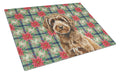 Spanish Water Dog Christmas PoinsettIas Cutting Board Tempered Glass Kitchen Cutting Surface, Heat Resistant Chopping, Non-Slip Feet, Food Prep & Serving