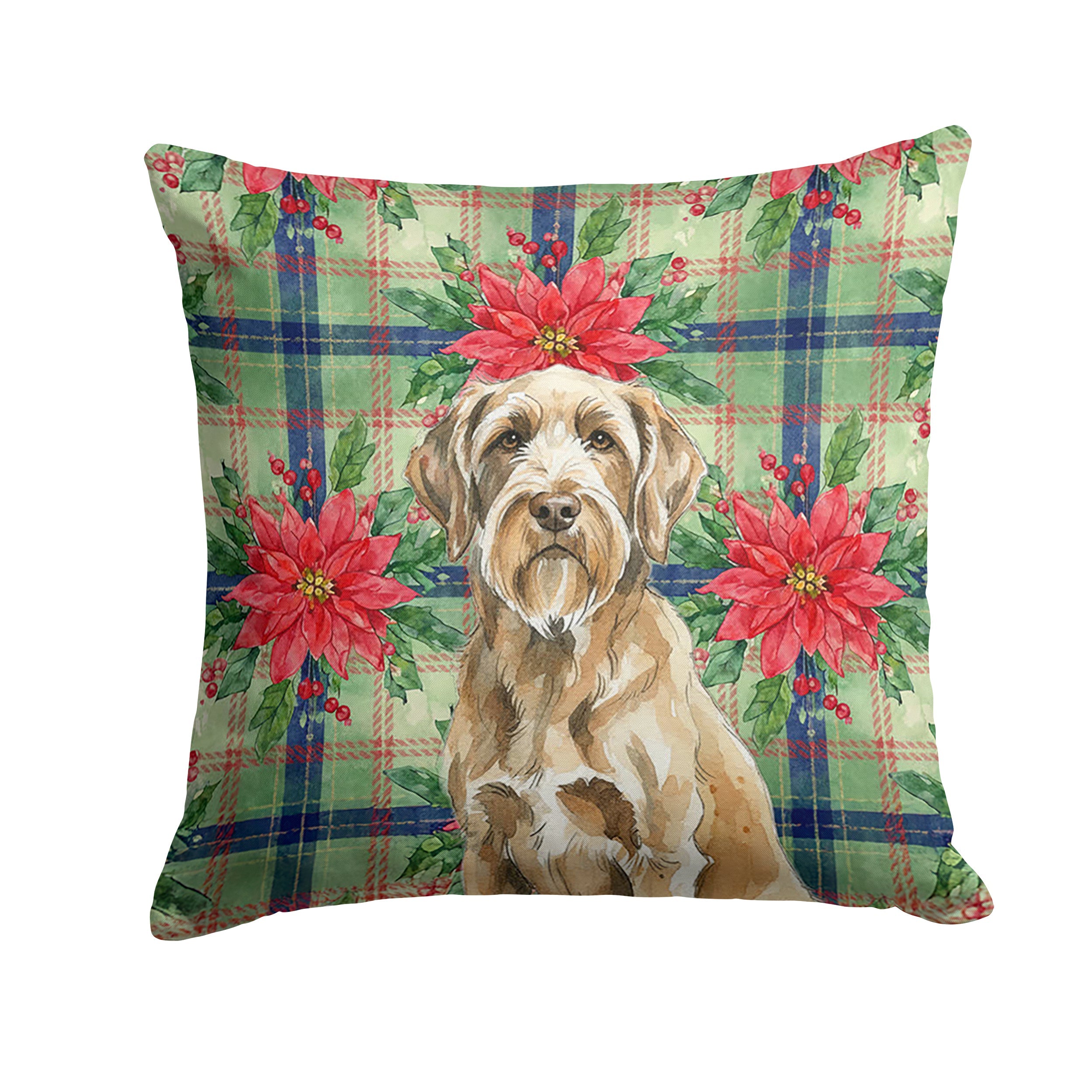 Spinone Italiano Christmas PoinsettIas Decorative Throw Pillow 14x14 Indoor Outdoor Accent Cushion, Fabric Cover with Insert for Sofa, Bed, Porch & Living Room