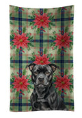Black Staffordshire Bull Terrier Christmas PoinsettIas Kitchen Towel Velour Plush Front and Cotton Loop Back Machine Washable