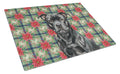 Black Staffordshire Bull Terrier Christmas PoinsettIas Cutting Board Tempered Glass Kitchen Cutting Surface, Heat Resistant Chopping, Non-Slip Feet, Food Prep & Serving
