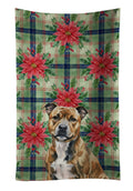 Brindle Staffordshire Bull Terrier Christmas PoinsettIas Kitchen Towel Velour Plush Front and Cotton Loop Back Machine Washable