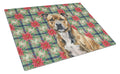 Brindle Staffordshire Bull Terrier Christmas PoinsettIas Cutting Board Tempered Glass Kitchen Cutting Surface, Heat Resistant Chopping, Non-Slip Feet, Food Prep & Serving