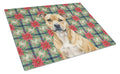 Fawn Staffordshire Bull Terrier Christmas PoinsettIas Cutting Board Tempered Glass Kitchen Cutting Surface, Heat Resistant Chopping, Non-Slip Feet, Food Prep & Serving