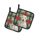 White Staffordshire Bull Terrier Christmas PoinsettIas Pot Holder Set of 2 Heat Resistant Quilted Hot Pads 7.5 x 7.5 Inch, Insulated Kitchen Trivets for Cooking & Baking