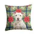 White Staffordshire Bull Terrier Christmas PoinsettIas Decorative Throw Pillow 14x14 Indoor Outdoor Accent Cushion, Fabric Cover with Insert for Sofa, Bed, Porch & Living Room