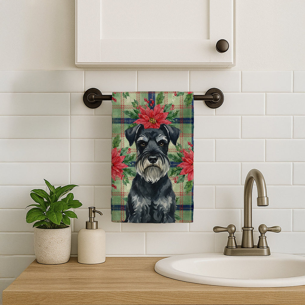 Standard Schnauzer Christmas PoinsettIas Kitchen Towel Velour Plush Front and Cotton Loop Back Machine Washable