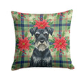 Standard Schnauzer Christmas PoinsettIas Decorative Throw Pillow 14x14 Indoor Outdoor Accent Cushion, Fabric Cover with Insert for Sofa, Bed, Porch & Living Room