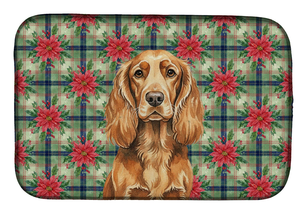 Sussex Spaniel Christmas PoinsettIas Dish Drying Mat Absorbent Dish Drying Mat Pad for Kitchen Counter Dish Drainer Mat for Countertop, 14 x 21", Multicolor