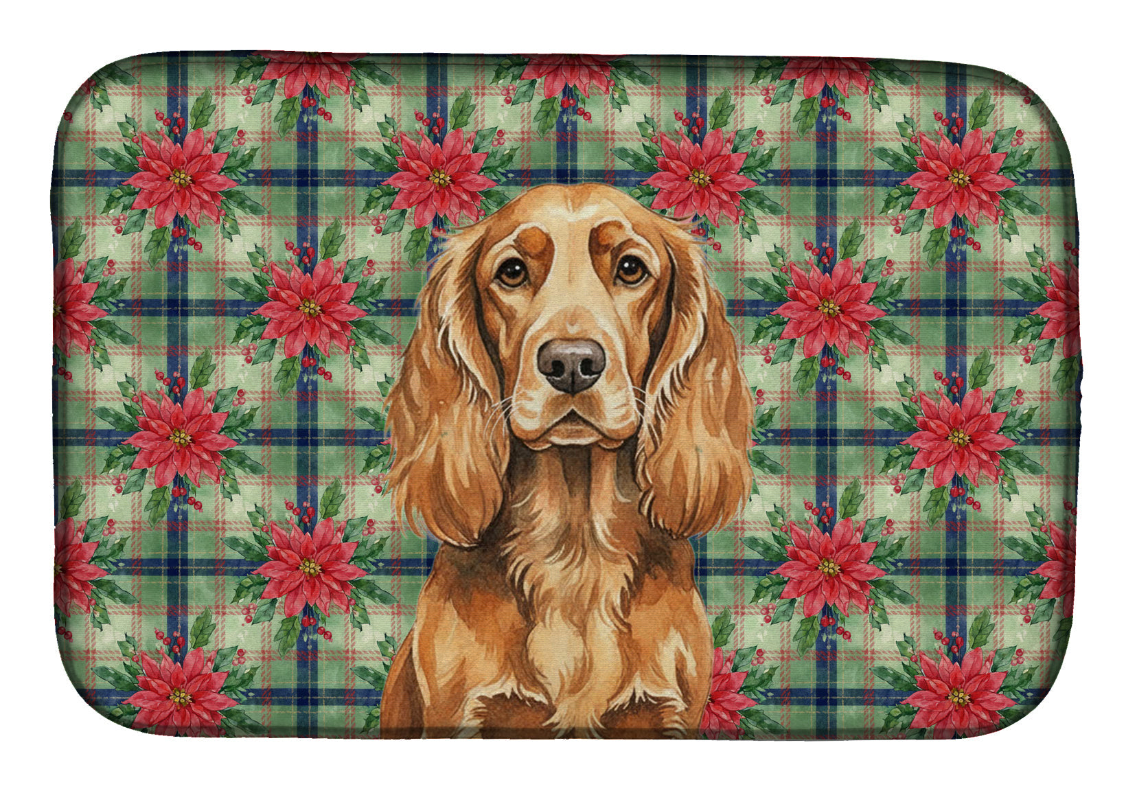 Sussex Spaniel Christmas PoinsettIas Dish Drying Mat Absorbent Dish Drying Mat Pad for Kitchen Counter Dish Drainer Mat for Countertop, 14 x 21", Multicolor