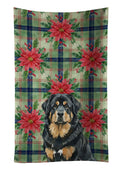 Black and Tan Tibetan Mastiff Christmas PoinsettIas Kitchen Towel Velour Plush Front and Cotton Loop Back Machine Washable