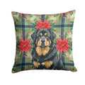 Black and Tan Tibetan Mastiff Christmas PoinsettIas Decorative Throw Pillow 14x14 Indoor Outdoor Accent Cushion, Fabric Cover with Insert for Sofa, Bed, Porch & Living Room