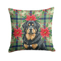 Black and Tan Tibetan Mastiff Christmas PoinsettIas Decorative Throw Pillow 18x18 Indoor Outdoor Accent Cushion, Fabric Cover with Insert for Sofa, Bed, Porch & Living Room