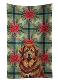 Red Gold Tibetan Mastiff Christmas PoinsettIas Kitchen Towel Velour Plush Front and Cotton Loop Back Machine Washable