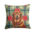 Red Gold Tibetan Mastiff Christmas PoinsettIas Decorative Throw Pillow 18x18 Indoor Outdoor Accent Cushion, Fabric Cover with Insert for Sofa, Bed, Porch & Living Room
