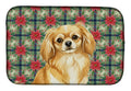 Gold Tibetan Spaniel Christmas PoinsettIas Dish Drying Mat Absorbent Dish Drying Mat Pad for Kitchen Counter Dish Drainer Mat for Countertop, 14 x 21", Multicolor