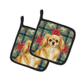Gold Tibetan Spaniel Christmas PoinsettIas Pot Holder Set of 2 Heat Resistant Quilted Hot Pads 7.5 x 7.5 Inch, Insulated Kitchen Trivets for Cooking & Baking