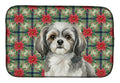 Grey and White Tibetan Spaniel Christmas PoinsettIas Dish Drying Mat Absorbent Dish Drying Mat Pad for Kitchen Counter Dish Drainer Mat for Countertop, 14 x 21", Multicolor