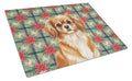 Red Tibetan Spaniel Christmas PoinsettIas Cutting Board Tempered Glass Kitchen Cutting Surface, Heat Resistant Chopping, Non-Slip Feet, Food Prep & Serving