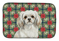 White Tibetan Spaniel Christmas PoinsettIas Dish Drying Mat Absorbent Dish Drying Mat Pad for Kitchen Counter Dish Drainer Mat for Countertop, 14 x 21", Multicolor