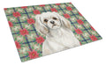 White Tibetan Spaniel Christmas PoinsettIas Cutting Board Tempered Glass Kitchen Cutting Surface, Heat Resistant Chopping, Non-Slip Feet, Food Prep & Serving