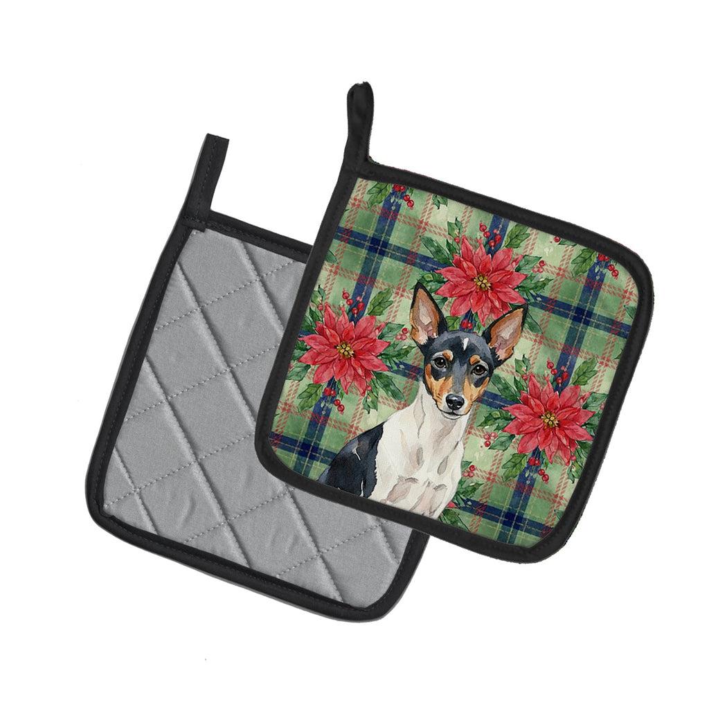Toy Fox Terrier Christmas PoinsettIas Pot Holder Set of 2 Heat Resistant Quilted Hot Pads 7.5 x 7.5 Inch, Insulated Kitchen Trivets for Cooking & Baking