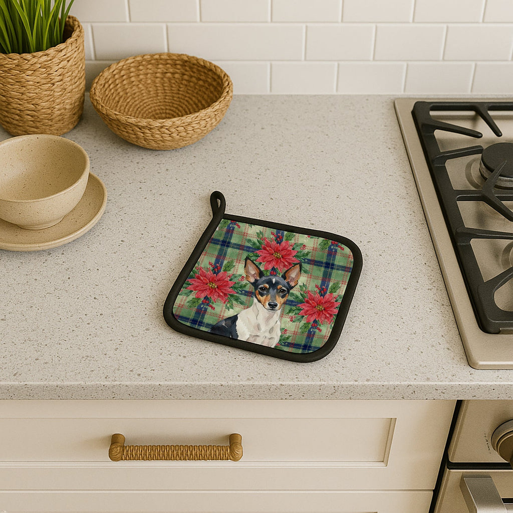 Toy Fox Terrier Christmas PoinsettIas Pot Holder Set of 2 Heat Resistant Quilted Hot Pads 7.5 x 7.5 Inch, Insulated Kitchen Trivets for Cooking & Baking