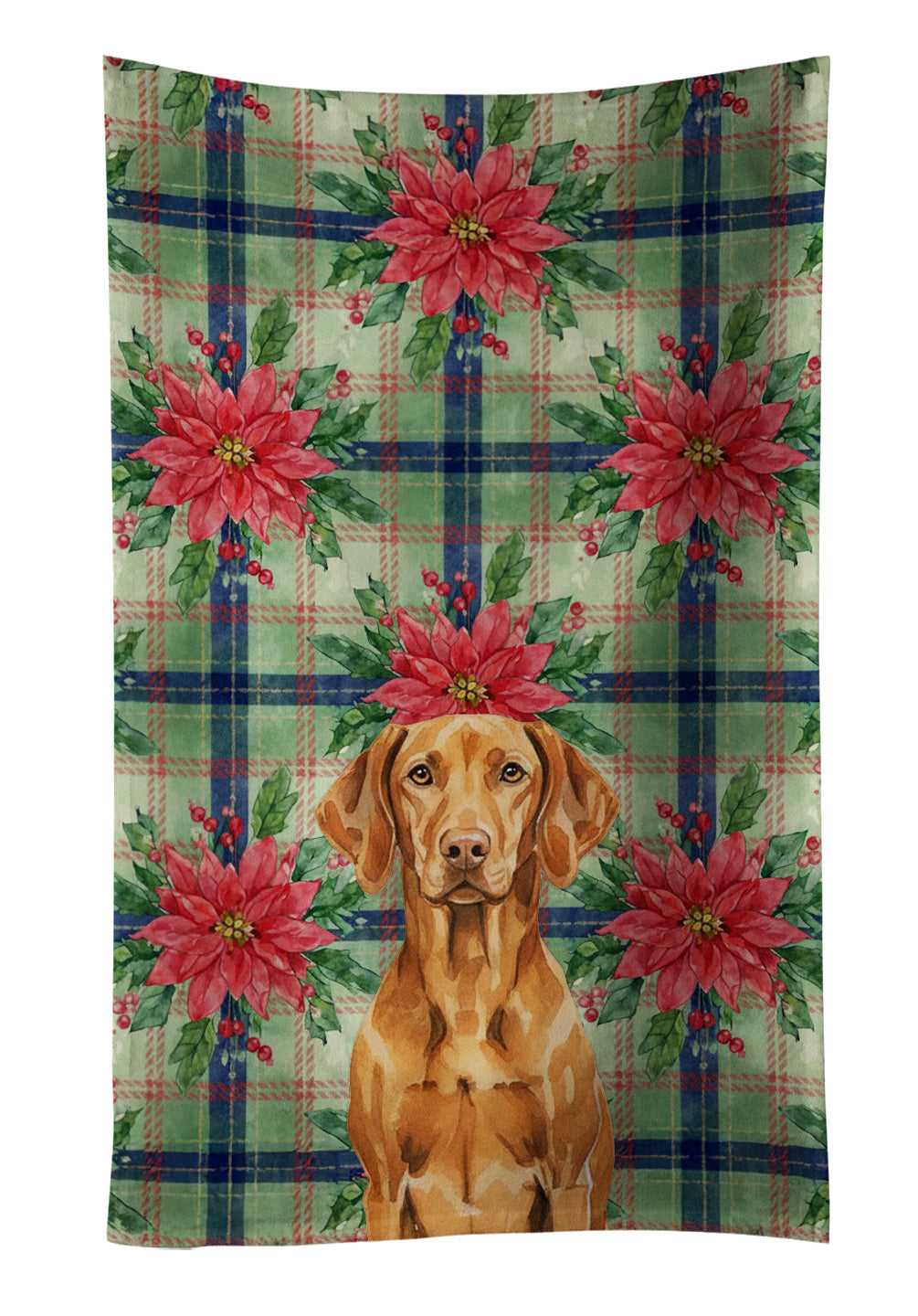 Vizsla Christmas PoinsettIas Kitchen Towel Velour Plush Front and Cotton Loop Back Machine Washable