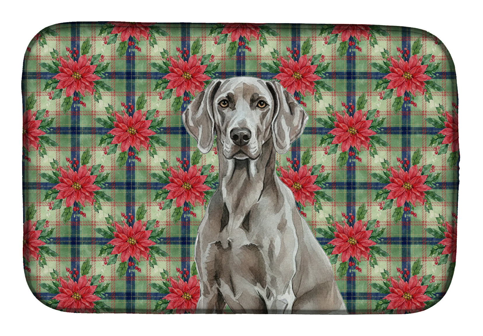 Weimaraner Christmas PoinsettIas Dish Drying Mat Absorbent Dish Drying Mat Pad for Kitchen Counter Dish Drainer Mat for Countertop, 14 x 21", Multicolor