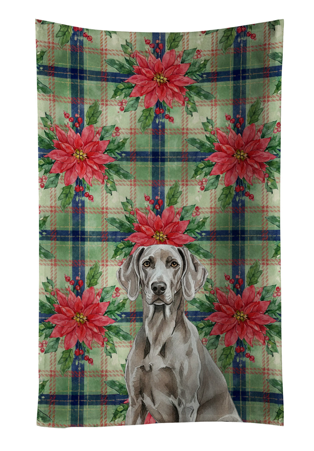 Weimaraner Christmas PoinsettIas Kitchen Towel Velour Plush Front and Cotton Loop Back Machine Washable