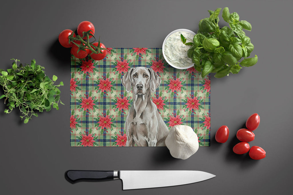 Weimaraner Christmas PoinsettIas Cutting Board Tempered Glass Kitchen Cutting Surface, Heat Resistant Chopping, Non-Slip Feet, Food Prep & Serving