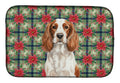 Welsh Springer Spaniel Christmas PoinsettIas Dish Drying Mat Absorbent Dish Drying Mat Pad for Kitchen Counter Dish Drainer Mat for Countertop, 14 x 21", Multicolor