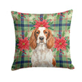 Welsh Springer Spaniel Christmas PoinsettIas Decorative Throw Pillow 18x18 Indoor Outdoor Accent Cushion, Fabric Cover with Insert for Sofa, Bed, Porch & Living Room
