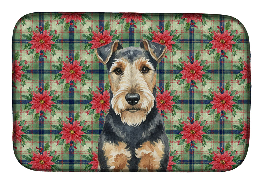 Welsh Terrier Christmas PoinsettIas Dish Drying Mat Absorbent Dish Drying Mat Pad for Kitchen Counter Dish Drainer Mat for Countertop, 14 x 21", Multicolor