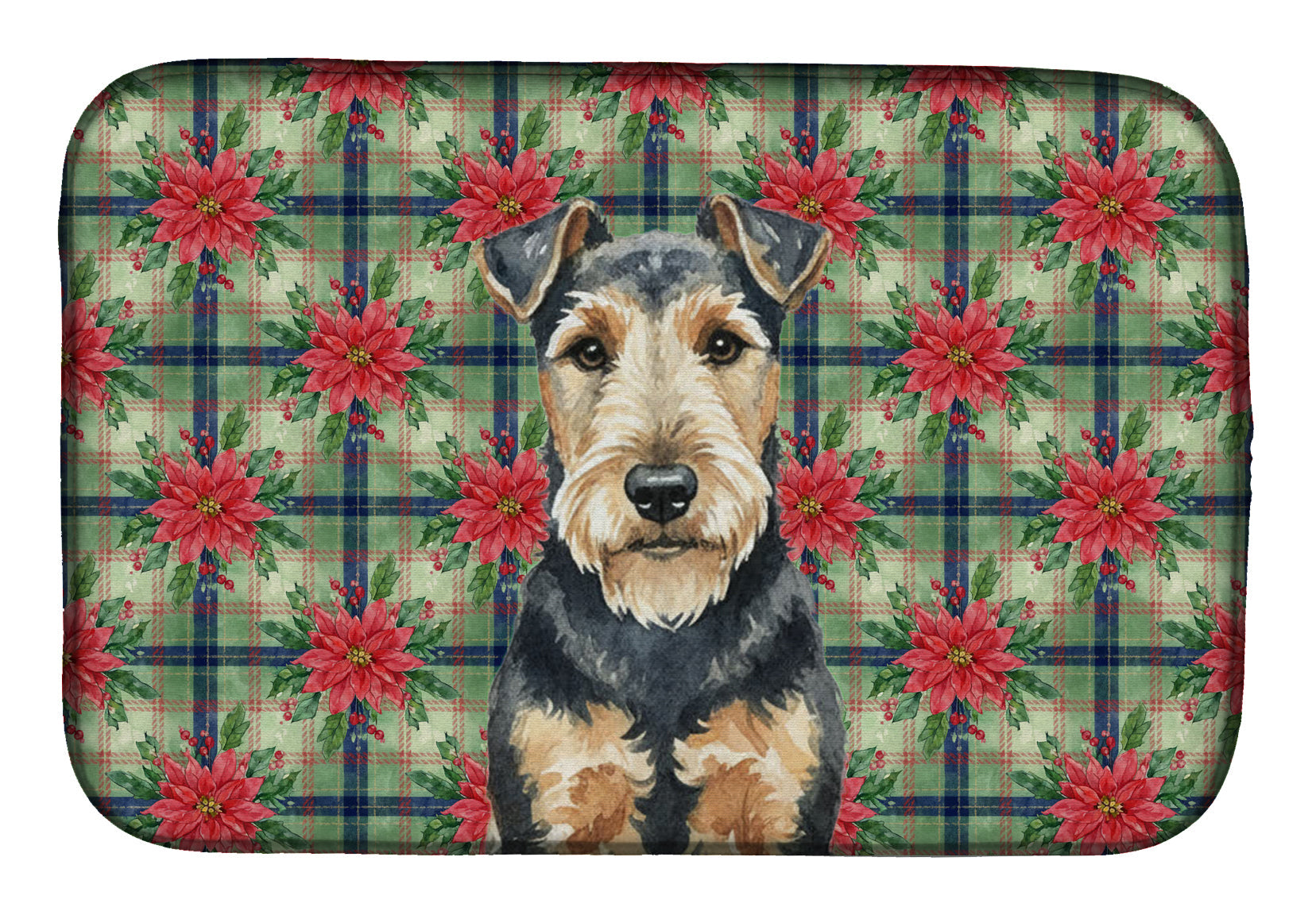 Welsh Terrier Christmas PoinsettIas Dish Drying Mat Absorbent Dish Drying Mat Pad for Kitchen Counter Dish Drainer Mat for Countertop, 14 x 21", Multicolor
