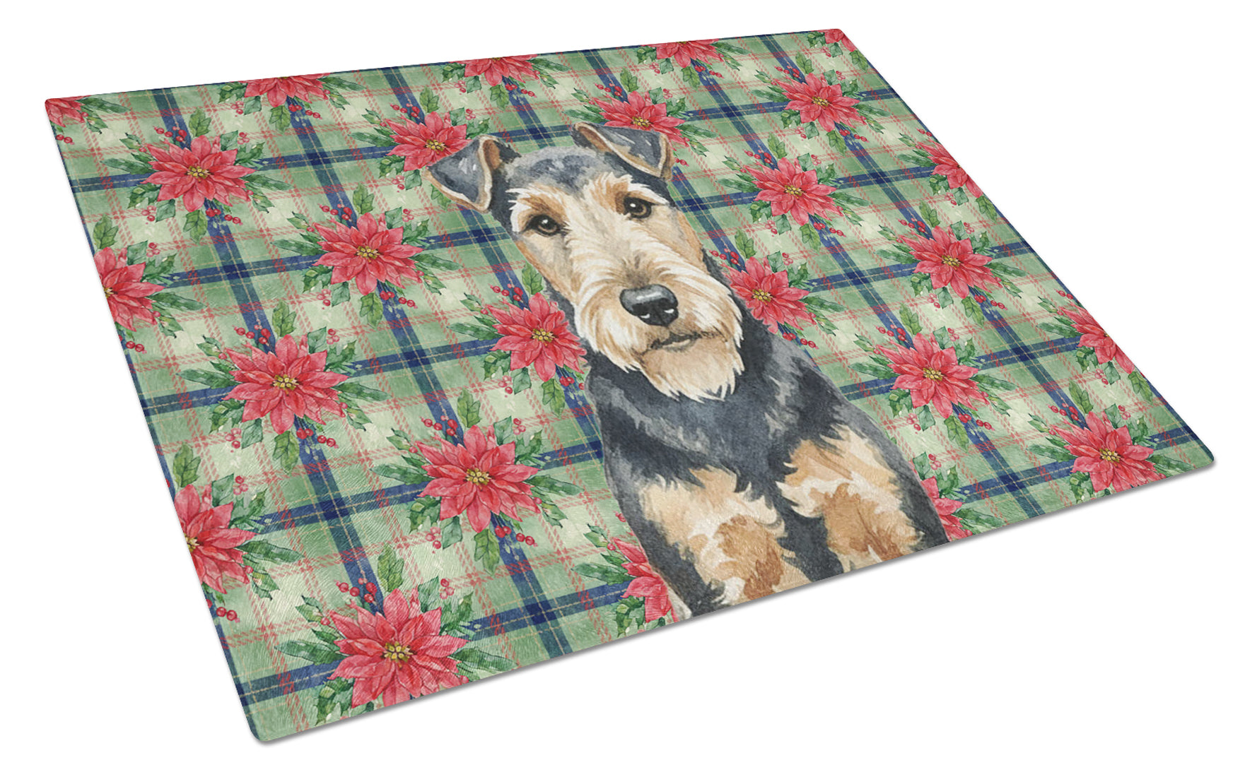 Welsh Terrier Christmas PoinsettIas Cutting Board Tempered Glass Kitchen Cutting Surface, Heat Resistant Chopping, Non-Slip Feet, Food Prep & Serving