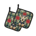 Welsh Terrier Christmas PoinsettIas Pot Holder Set of 2 Heat Resistant Quilted Hot Pads 7.5 x 7.5 Inch, Insulated Kitchen Trivets for Cooking & Baking