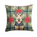 Welsh Terrier Christmas PoinsettIas Decorative Throw Pillow 18x18 Indoor Outdoor Accent Cushion, Fabric Cover with Insert for Sofa, Bed, Porch & Living Room