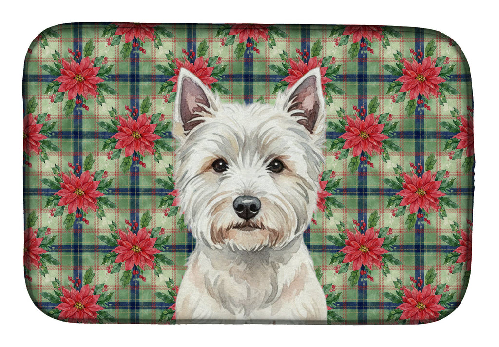 Westie Christmas PoinsettIas Dish Drying Mat Absorbent Dish Drying Mat Pad for Kitchen Counter Dish Drainer Mat for Countertop, 14 x 21", Multicolor