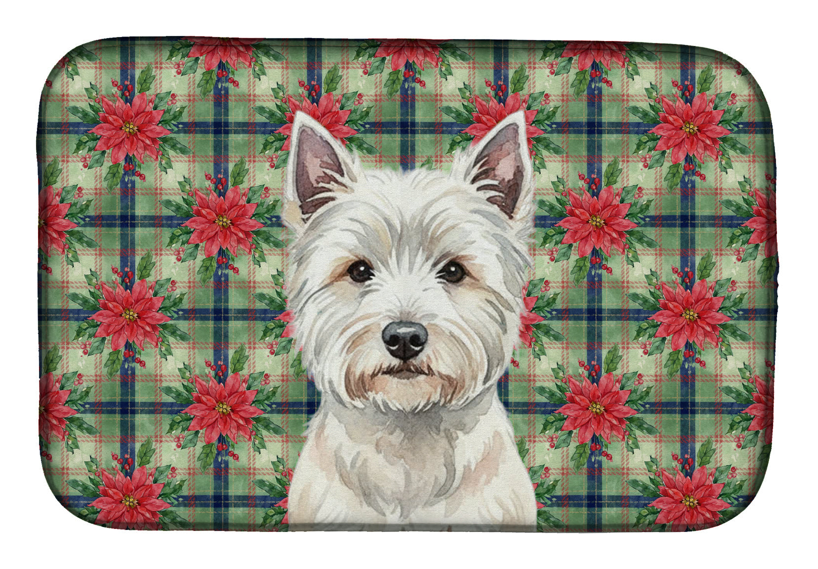 Westie Christmas PoinsettIas Dish Drying Mat Absorbent Dish Drying Mat Pad for Kitchen Counter Dish Drainer Mat for Countertop, 14 x 21", Multicolor