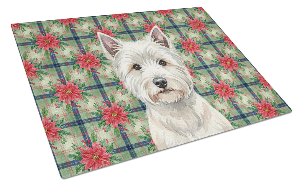 Westie Christmas PoinsettIas Cutting Board Tempered Glass Kitchen Cutting Surface, Heat Resistant Chopping, Non-Slip Feet, Food Prep & Serving