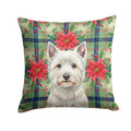 Westie Christmas PoinsettIas Decorative Throw Pillow 18x18 Indoor Outdoor Accent Cushion, Fabric Cover with Insert for Sofa, Bed, Porch & Living Room