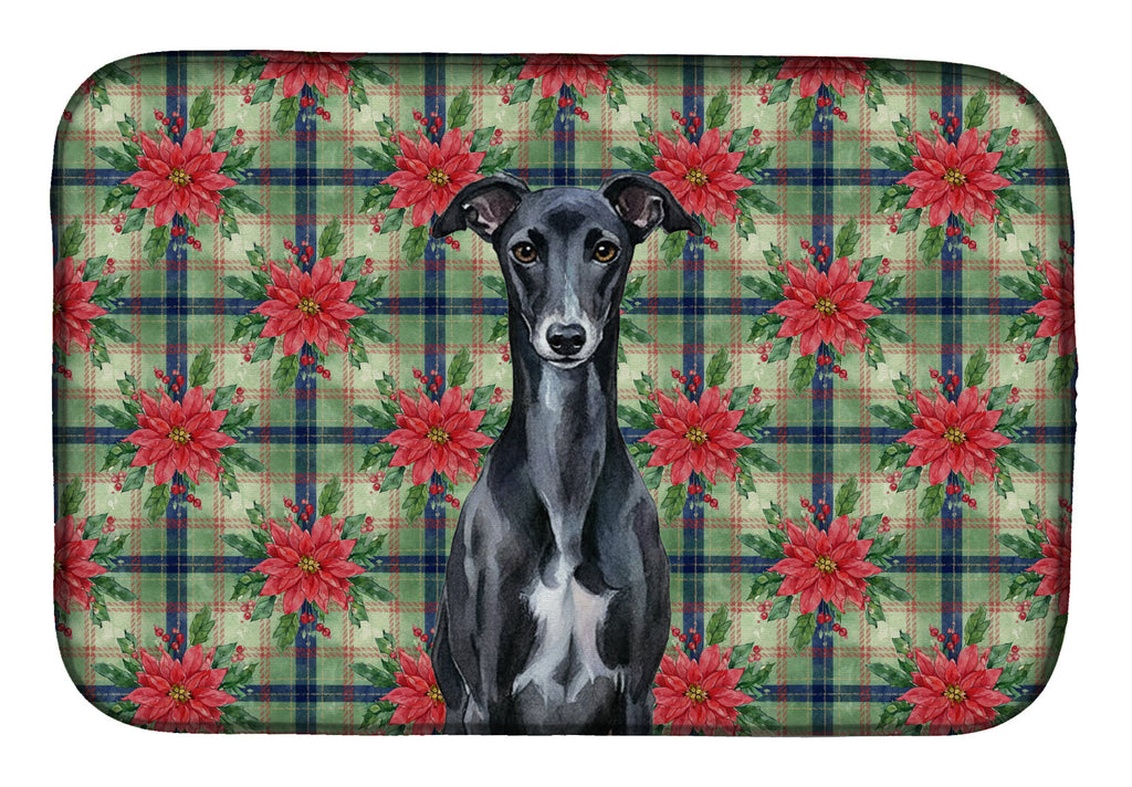 Black Whippet Christmas PoinsettIas Dish Drying Mat Absorbent Dish Drying Mat Pad for Kitchen Counter Dish Drainer Mat for Countertop, 14 x 21", Multicolor
