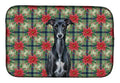 Black Whippet Christmas PoinsettIas Dish Drying Mat Absorbent Dish Drying Mat Pad for Kitchen Counter Dish Drainer Mat for Countertop, 14 x 21", Multicolor